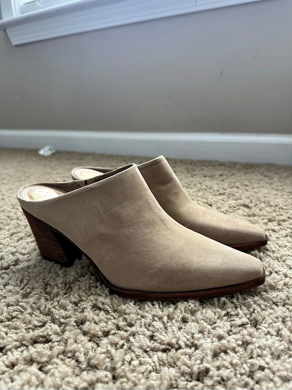 Vince Camuto Vanika Mule Pointed Toe Heeled Mules in Beige